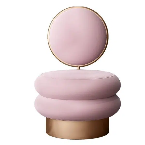 Contemporary Creative Round Fabric Iron Vanity Stool Backrest Armless For Bedroom - Image 13