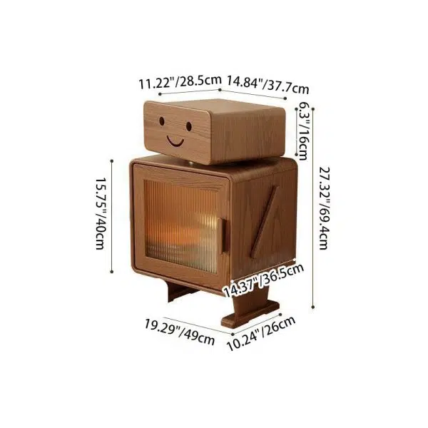 Contemporary Creative Square Rubberwood Glass Metal Nightstand 2-Cabinet For Bedroom - Image 4