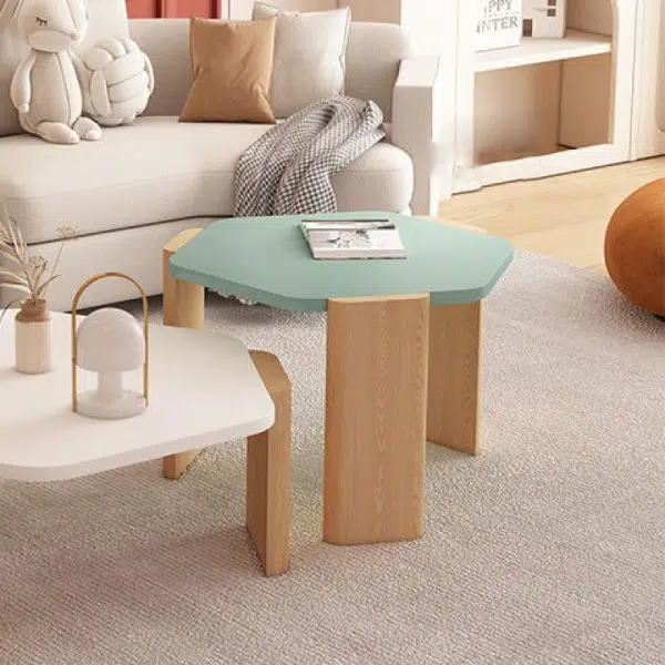 Contemporary Creative Hexagonal Plank Oak End Table 1-Tier For Living Room - Image 17