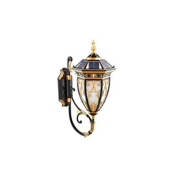 European Retro Solar Carved Lantern Aluminum Glass LED Outdoor Waterproof Wall Sconce Lamp - Image 11