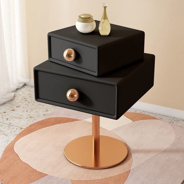 Contemporary Creative Orb Square Rotatable Stackable Wood Steel Nightstand 2-Drawer For Bedroom - Image 3