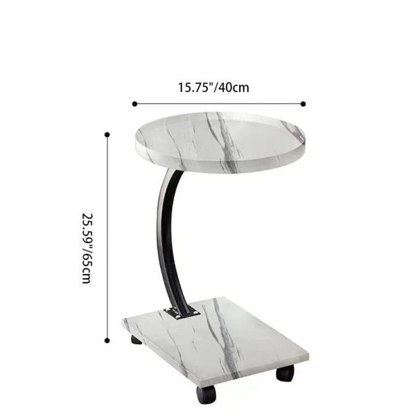 Traditional Chinese Round Square Wood Marble Iron End Table 2-Tier For Living Room - Image 5