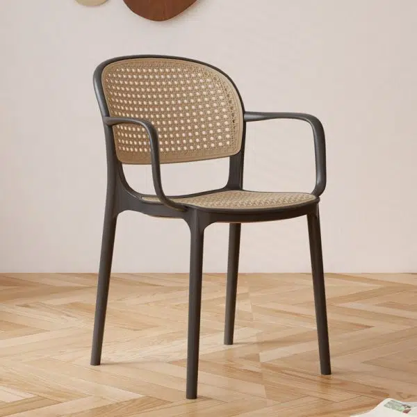 Contemporary Nordic Square Rattan Plastic Dining Chair Backrest Armrest For Dining Room - Image 12