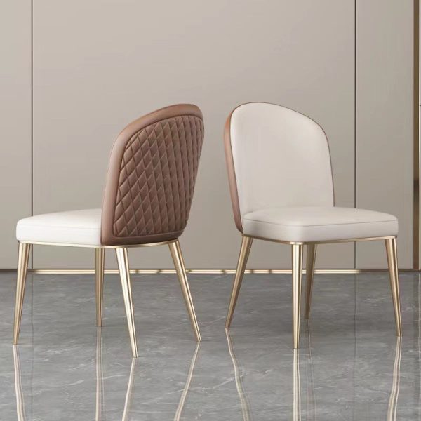Contemporary Nordic Curved Leather Upholstered Metal Tapered Legs Dining Chair Backrest For Dining Room - Image 2