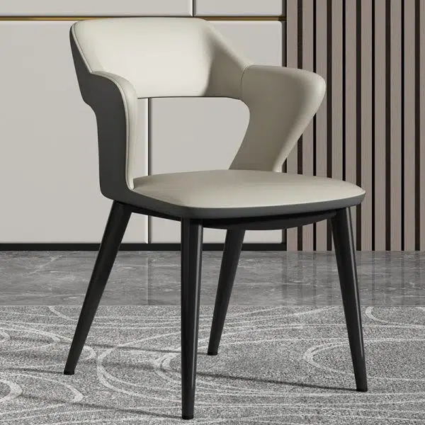 Contemporary Scandinavian Leather Fabric Carbon Steel Sponge Square Wing Dining Chair Backrest Armrest For Dining Room - Image 4