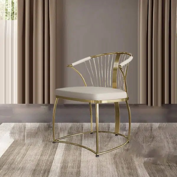 Contemporary Luxury Curved Stainless Steel Leather Chair Backrest Armless For Living Room - Image 2