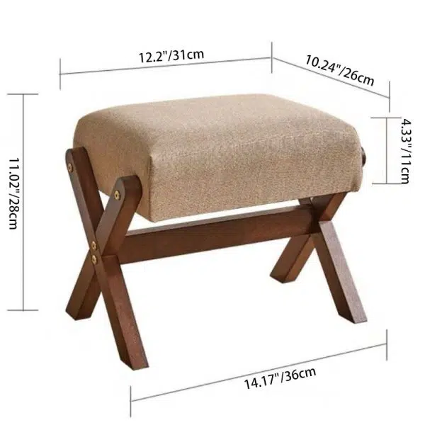 Traditional Chinese Rectangular Wood Fabric Chair Backless Armless For Living Room - Image 4