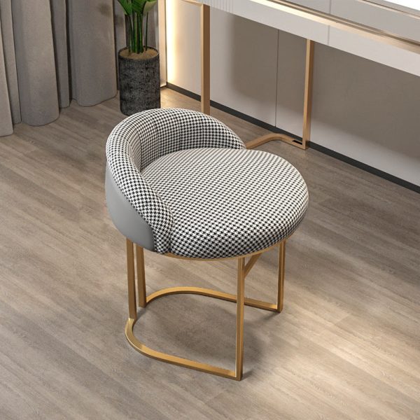 Contemporary Nordic Round Iron Leather Vanity Stool Backrest Armless For Bedroom - Image 2