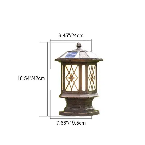Solar European Hexagon Cage Column LED Outdoor Patio Post Head Landscape Light - Image 8