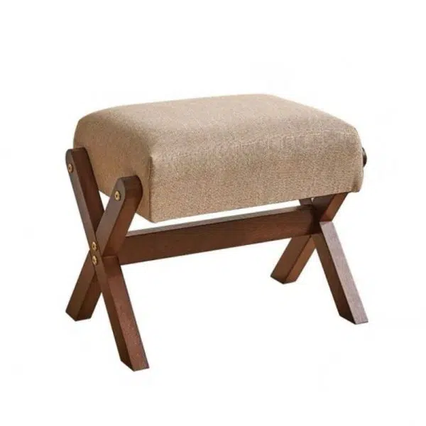Traditional Chinese Rectangular Wood Fabric Chair Backless Armless For Living Room - Image 9