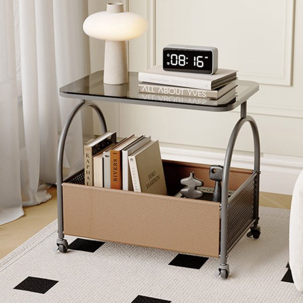 Contemporary Luxury Movable Rectangular Top Tempered Glass End Table 2-Tier For Living Room - Image 2