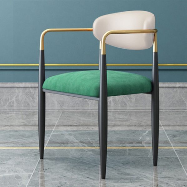 Contemporary Nordic Square Half Round Velvet Leather Iron Dining Chair Backrest Armrest For Dining Room - Image 6