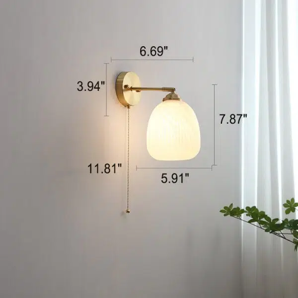 Nordic Striped Milk White Glass Brass 1-Light Pull Cord Wall Sconce Lamp - Image 7