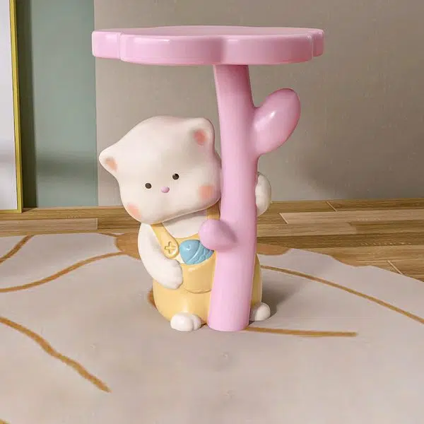 Contemporary Creative Kids Cat Flower Resin End Table 1-Tray For Bedroom - Image 11