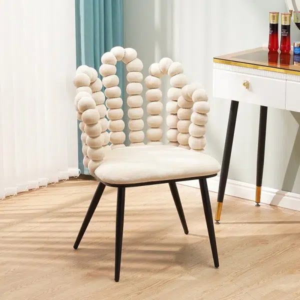 Contemporary Creative Trapezoidal Round Upholstered Bead String Backrest Velvet Carbon Steel Vanity Stool For Bedroom - Image 14