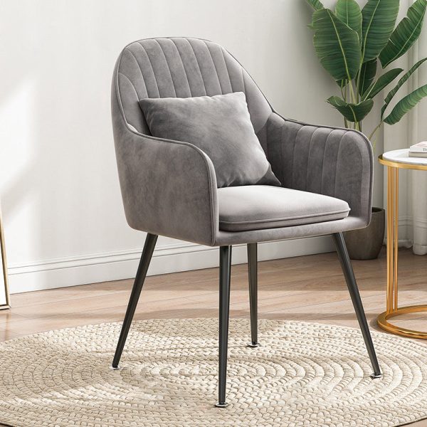 Contemporary Scandinavian Curved Velvet Metal Legs Dining Chair Backrest Armrest For Dining Room - Image 2