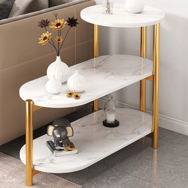 Contemporary Luxury Oval Iron Density Board End Table 3-Tier For Living Room - Image 3