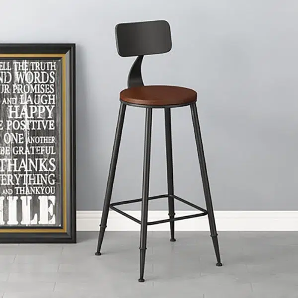 Contemporary Industrial Round Faux Leather Upholstered Bar Stool Backrest Footrest For Dining Room - Image 8