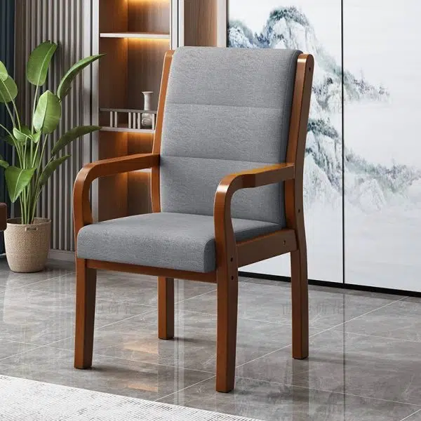 Modern Luxury Rectangular Wood Fabric Leather Chair Backrest Armrest For Living Room - Image 2
