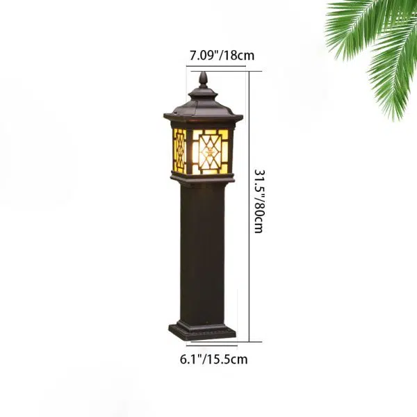 Traditional Chinese Waterproof Palace Roof Rectangular Pillar Aluminum Glass 1-Light Outdoor Lawn Landscape Light For Garden - Image 5