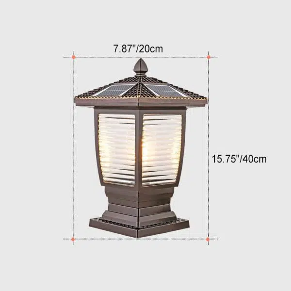 Outdoor Chinese Solar Coffee Gold Square Column 1-Light Waterproof Landscape Light - Image 5