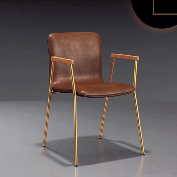 Contemporary Industrial Square Upholstered Leather Wooden Dining Chair Backrest Armrest For Dining Room - Image 14
