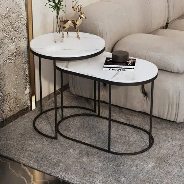 Contemporary Luxury Oval Sintered Stone Top Nesting End Table For Living Room - Image 2