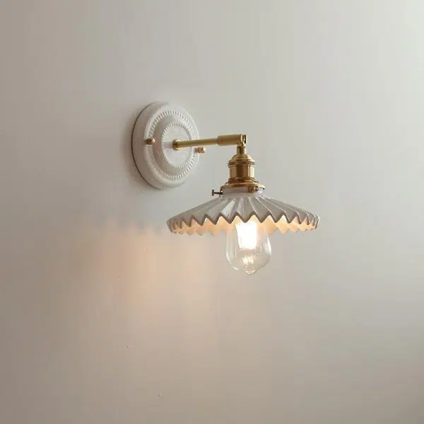 Vintage Japanese Ceramic Brass 1-Light Wall Sconce Lamp - Image 6