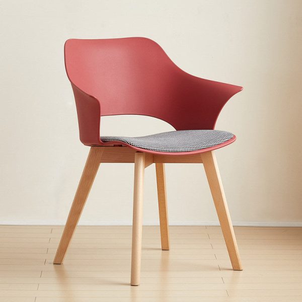 Contemporary Nordic Curved Plastic Wood Legs Dining Chair Backrest Armrest For Dining Room - Image 2