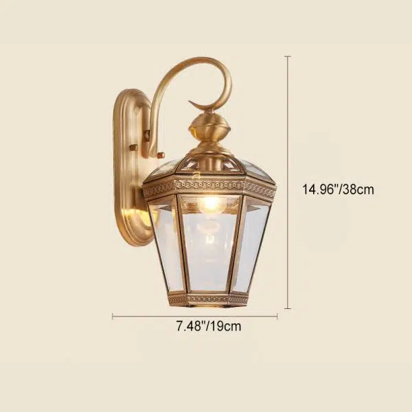 European Modern Hexagonal Lantern Copper Glass Waterproof 1-Light Outdoor Wall Sconce Lamp - Image 5