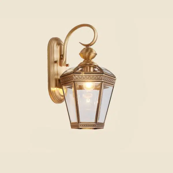 European Modern Hexagonal Lantern Copper Glass Waterproof 1-Light Outdoor Wall Sconce Lamp - Image 20
