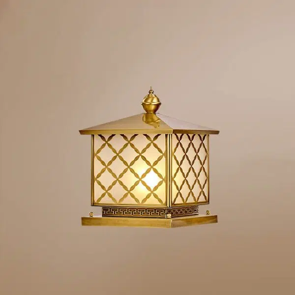 European Retro Luxury Copper Glass 1/2-Light Outdoor Patio Post Head Light - Image 6