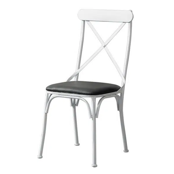 Contemporary Industrial Leather Wood Iron Square X Shape Back Dining Chair & Table Set For Dining Room - Image 22