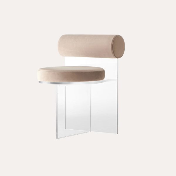 Contemporary Nordic Round Velvet Upholstered Acrylic Dining Chair Backrest For Dining Room - Image 7