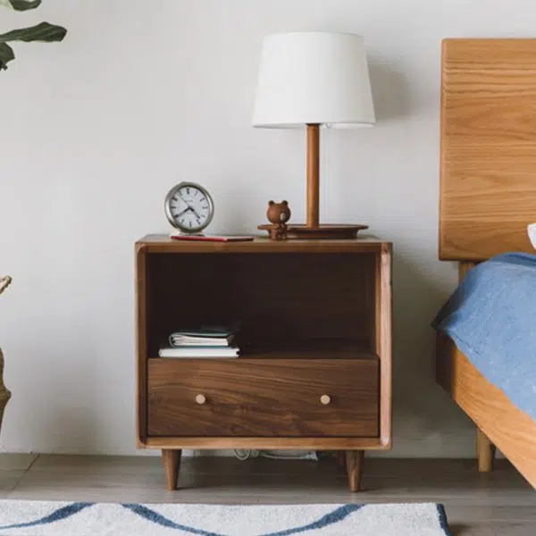 Contemporary Nordic Rectangular Solid Wood Nightstand 1-Drawer Cabinet For Bedroom - Image 2