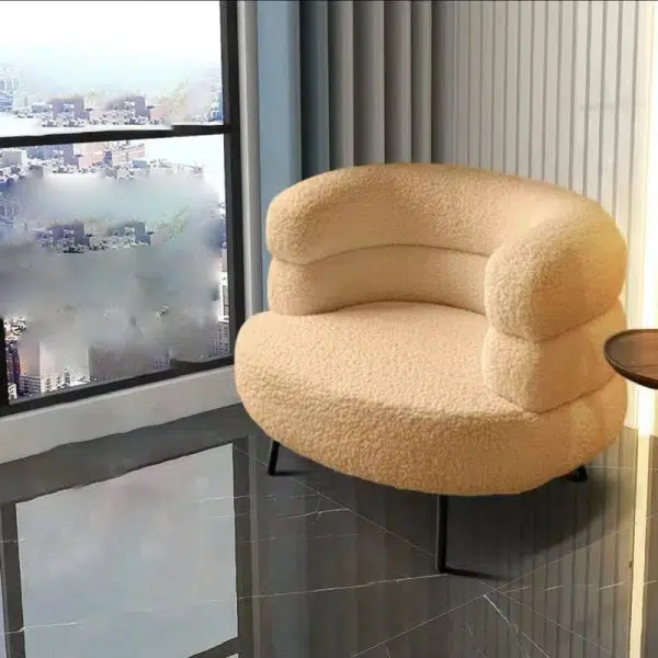 Contemporary Nordic Curved Lambswool Carbon Steel Legs Accent Chair Backrest For Living Room - Image 3