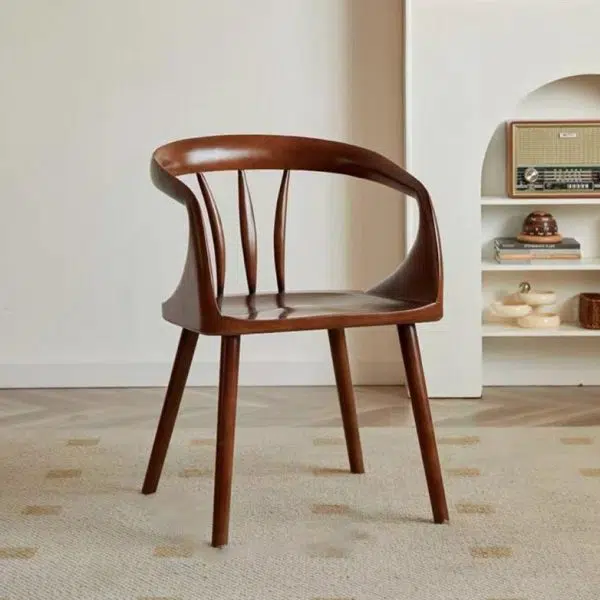 Contemporary Scandinavian Round Back Solid Wood Dining Chair Backrest Armrest For Dining Room - Image 13