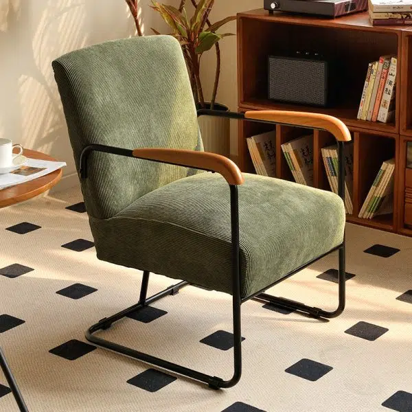 Contemporary Nordic Rectangular Iron Fabric Chair Backrest Armrest For Living Room - Image 12