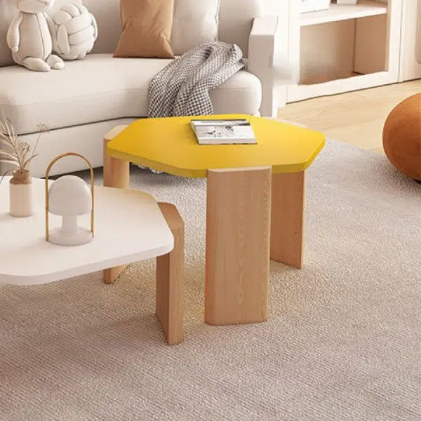 Contemporary Creative Hexagonal Plank Oak End Table 1-Tier For Living Room - Image 7