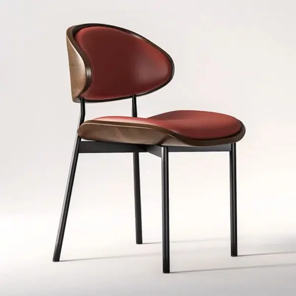 Contemporary Retro PU Wood Metal Sponge Square Curved Dining Chair Backrest For Dining Room - Image 17