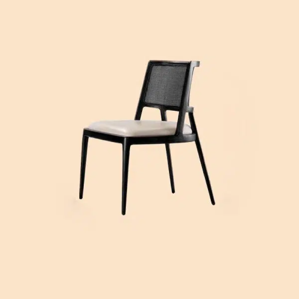 Contemporary Retro Square Microfiber Leather Upholstered Wood Dining Chair Rattan Backrest For Dining Room - Image 12