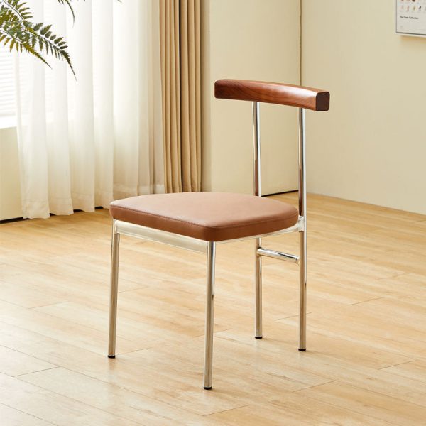 Contemporary Nordic Half Round Leather Metal Wood Curved Backrest Dining Chair For Dining Room - Image 2