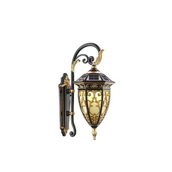 European Retro Solar Carved Lantern Aluminum Glass LED Outdoor Waterproof Wall Sconce Lamp - Image 12
