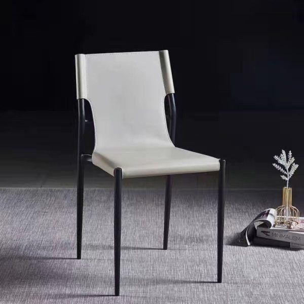 Contemporary Nordic Square Leather Carbon Steel Stackable Dining Chair Backrest For Dining Room - Image 2