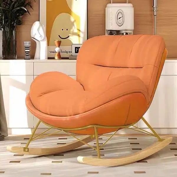 Contemporary Nordic Houndstooth Velvet Upholstered Carbon Steel Rocking Chair Backrest For Living Room - Image 2