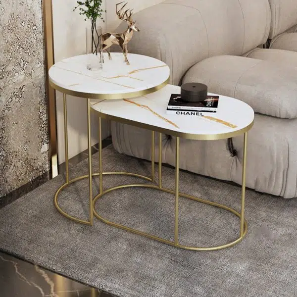 Contemporary Luxury Oval Sintered Stone Top Nesting End Table For Living Room - Image 3