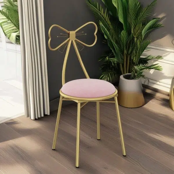 Contemporary Creative Bow Round Upholstered Velvet Metal Vanity Stool Backrest For Bedroom - Image 12