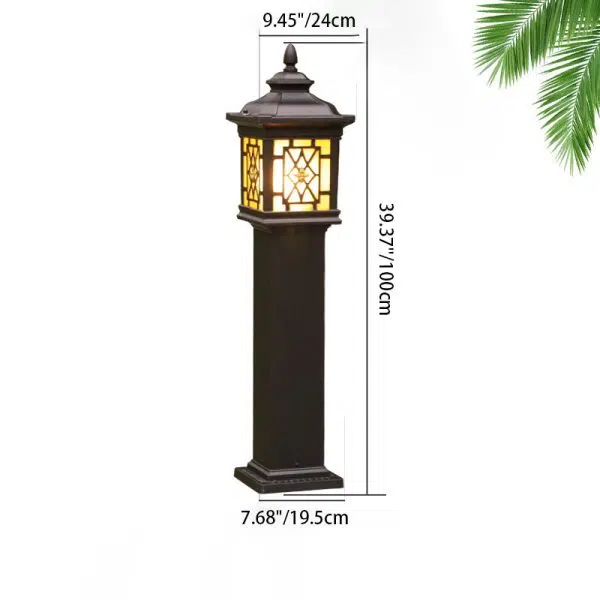 Traditional Chinese Waterproof Palace Roof Rectangular Pillar Aluminum Glass 1-Light Outdoor Lawn Landscape Light For Garden - Image 6