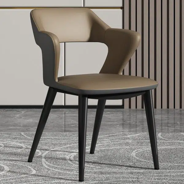 Contemporary Scandinavian Leather Fabric Carbon Steel Sponge Square Wing Dining Chair Backrest Armrest For Dining Room - Image 5