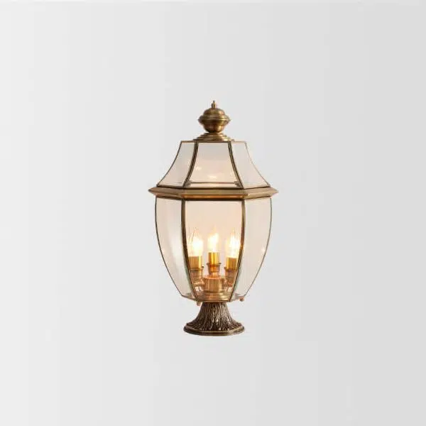 European Luxury All Copper Clear Glass Lantern Post 1/3 Light Waterproof Patio Landscape Light - Image 15